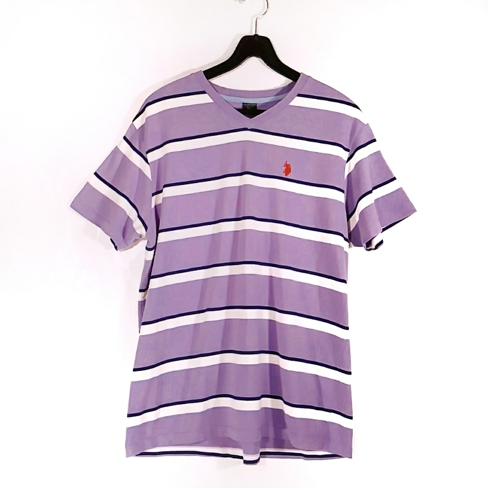 U.S. Polo Assn. - violet white stripe v-neck tee
